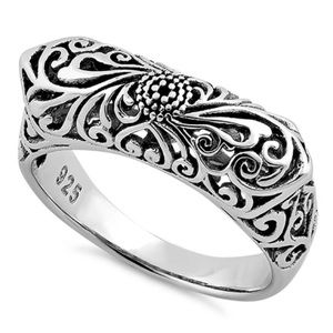 925 STERLING SILVER Unique Floral Swirls Statement Ring